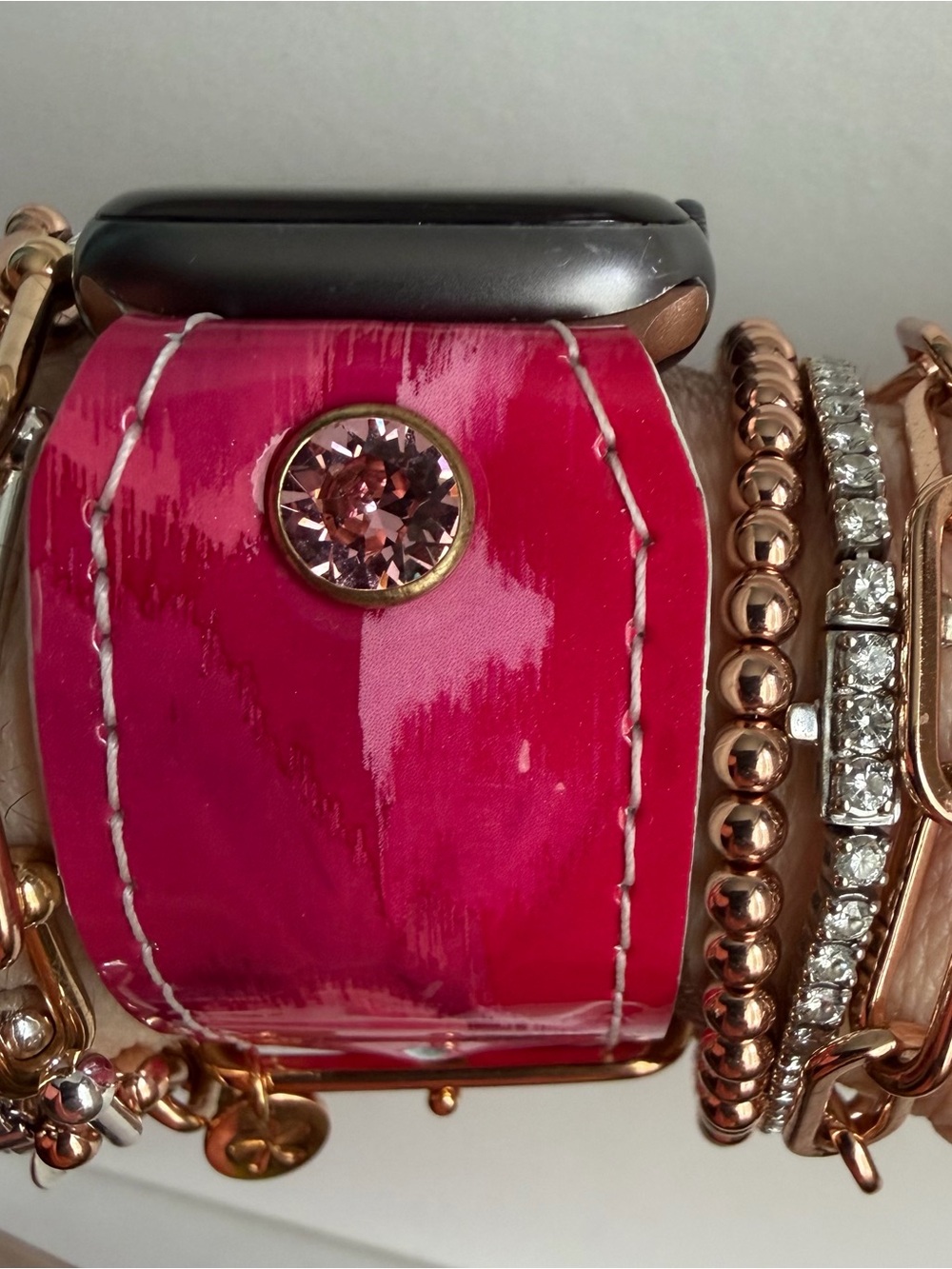 Upcycled fucshia ikat vernis Spark*l band for Apple Watch, size 2